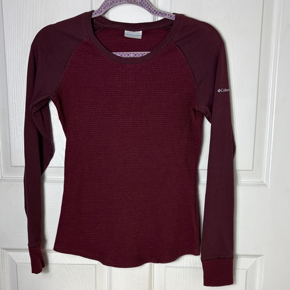 Columbia Womens Long Sleeve Thermal Top Burgundy size XS   Gorp layering hiking